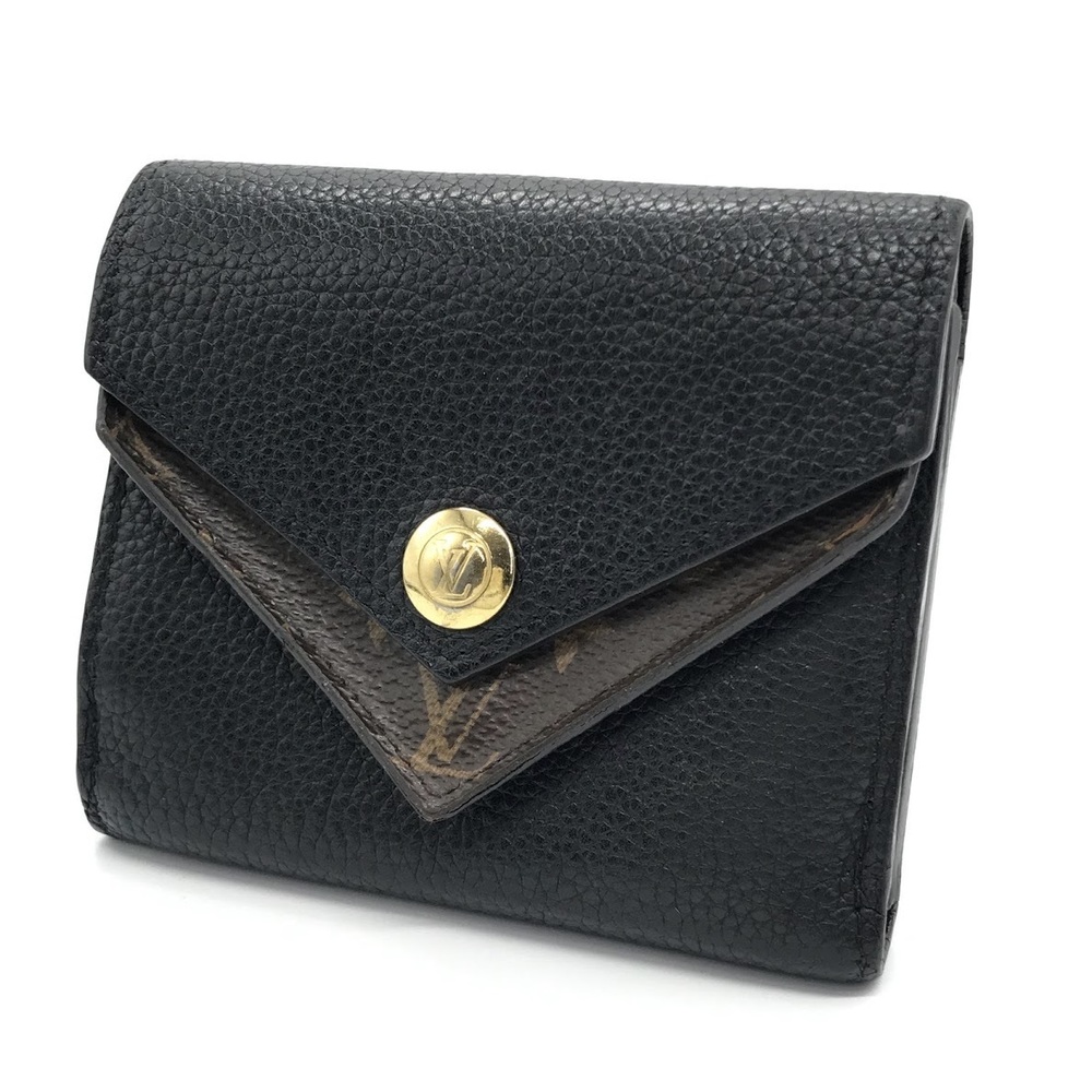 Louis Vuitton Portefeuille Double Compact Trifold Wallet Leather Blue Black